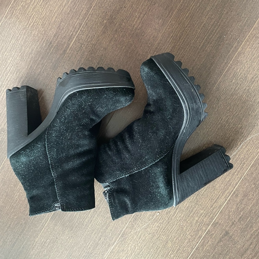 Black Heeled Boots with Chunky Block Heel